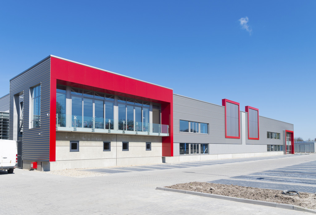 Modern red building with warehouse