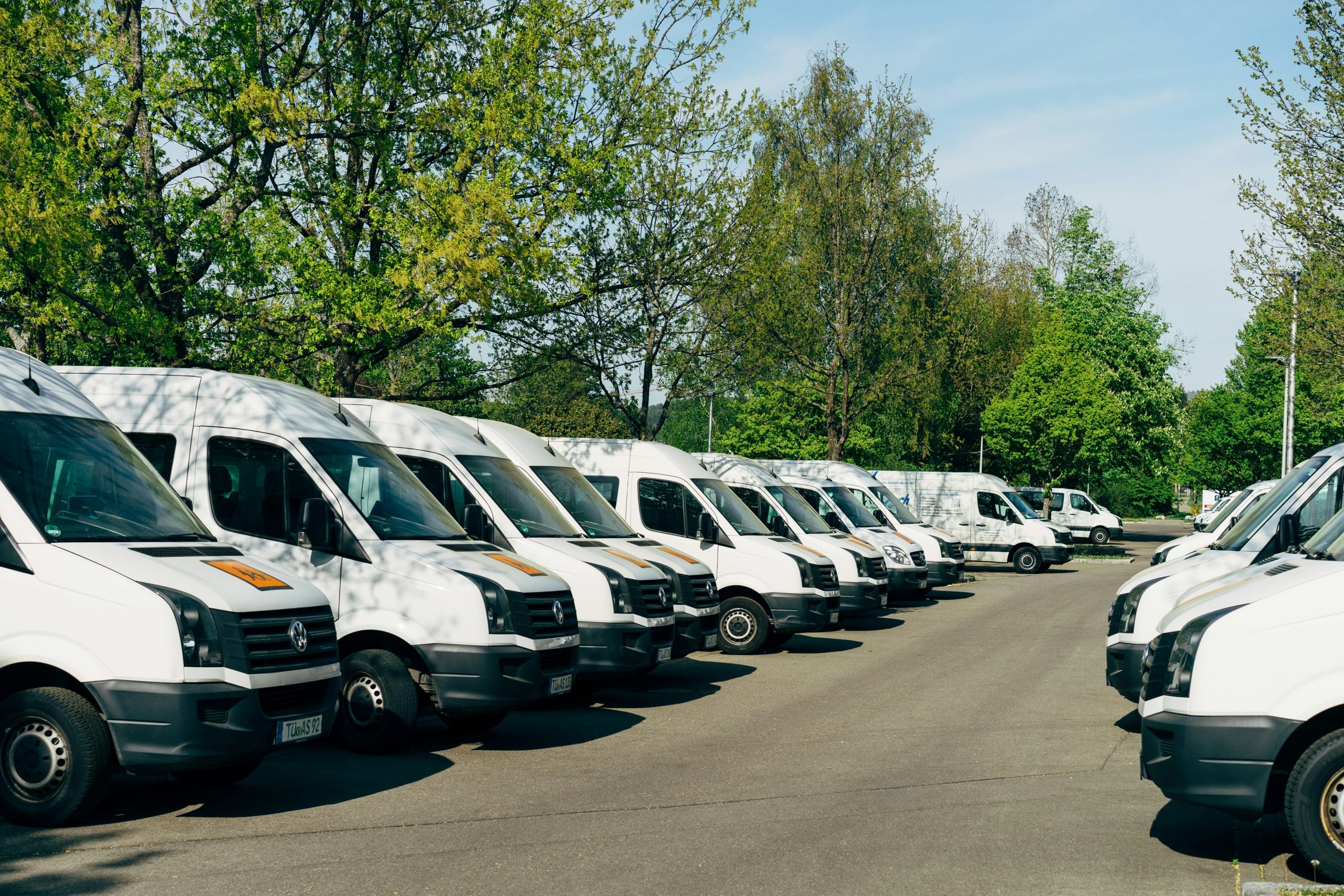 white trucks in a parking lot